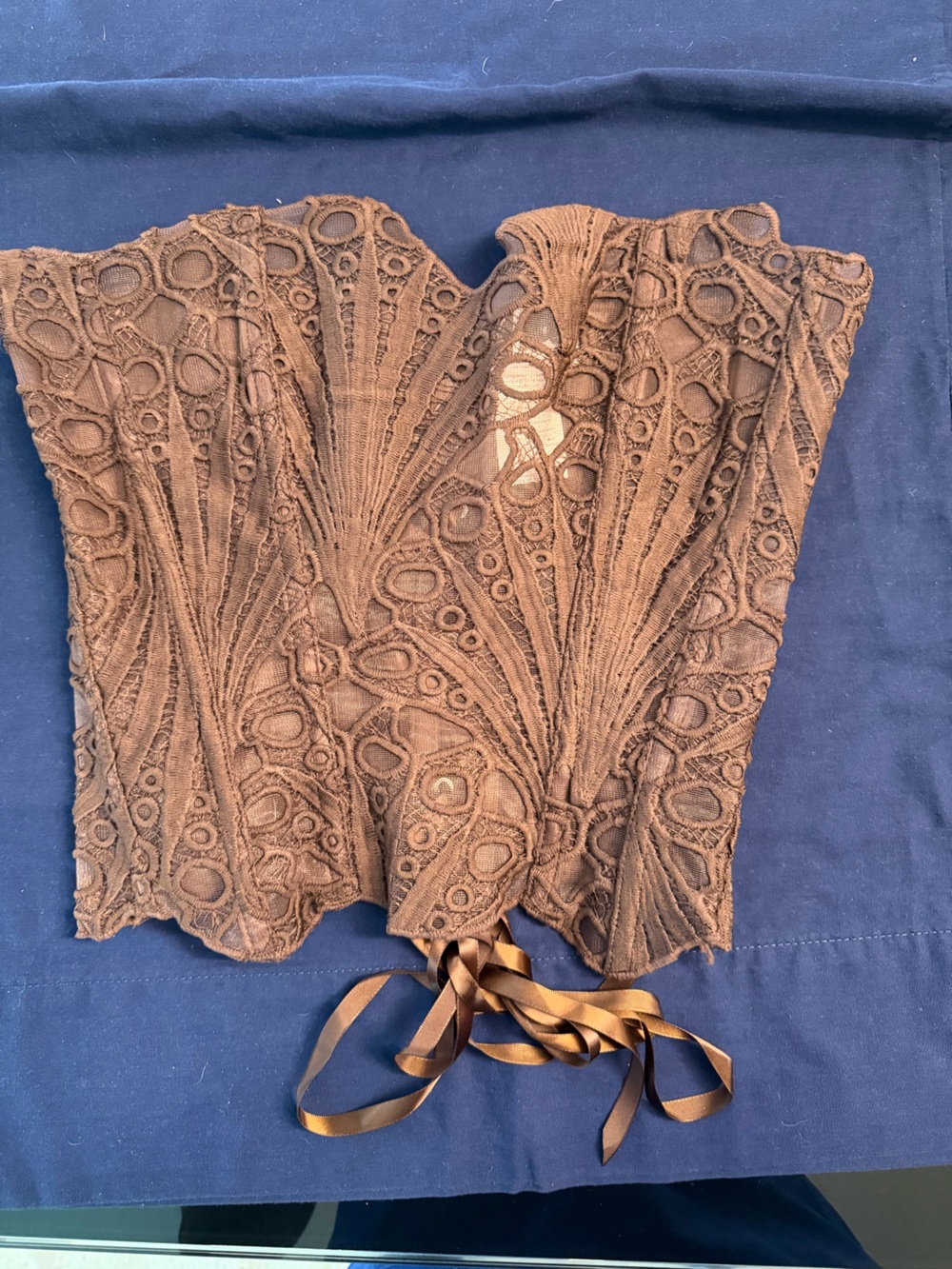 SHEIN Brown Lace Eyelet Corset Top